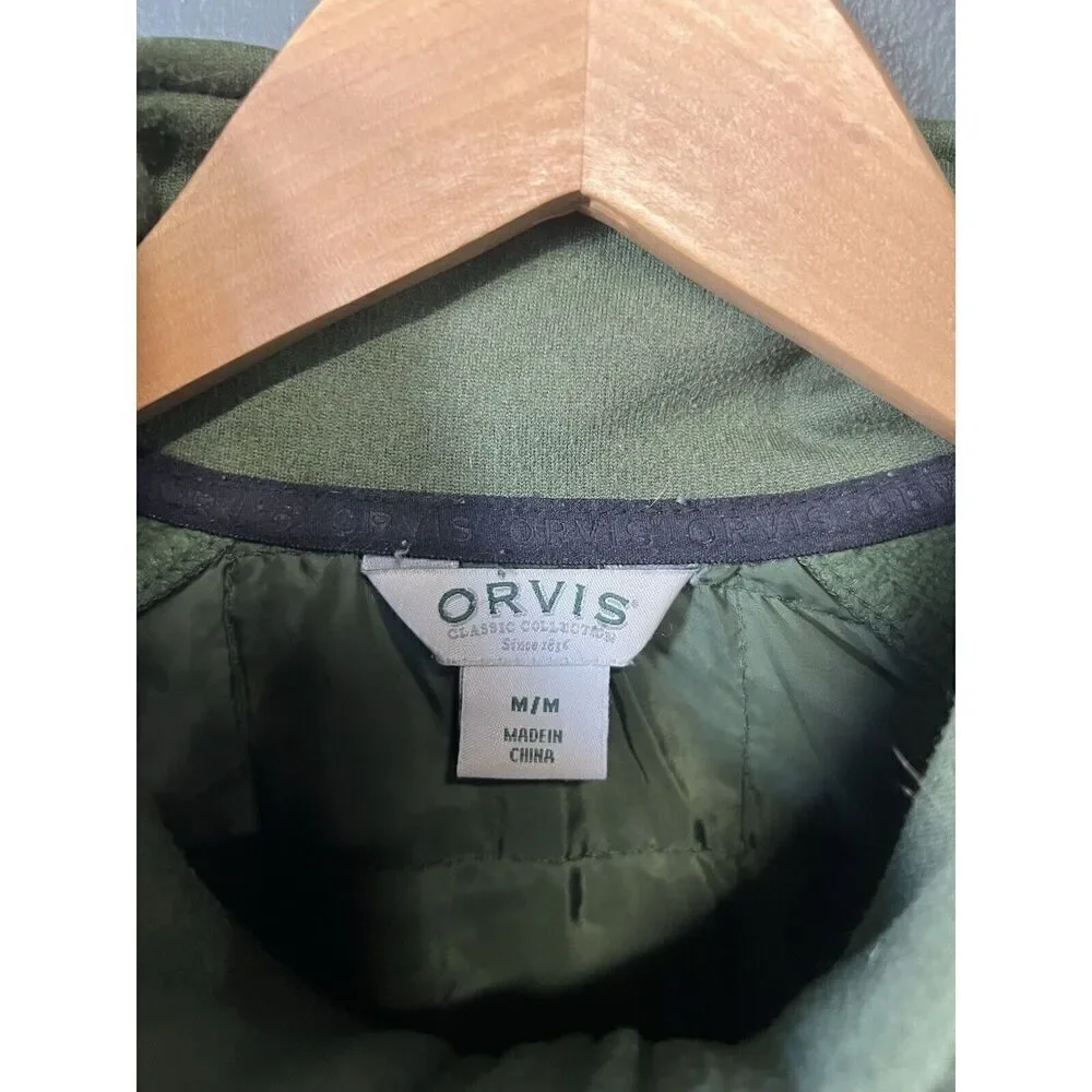 Orvis Mens Green Long Sleeve Quilted Full Zip Jacket Size Medium